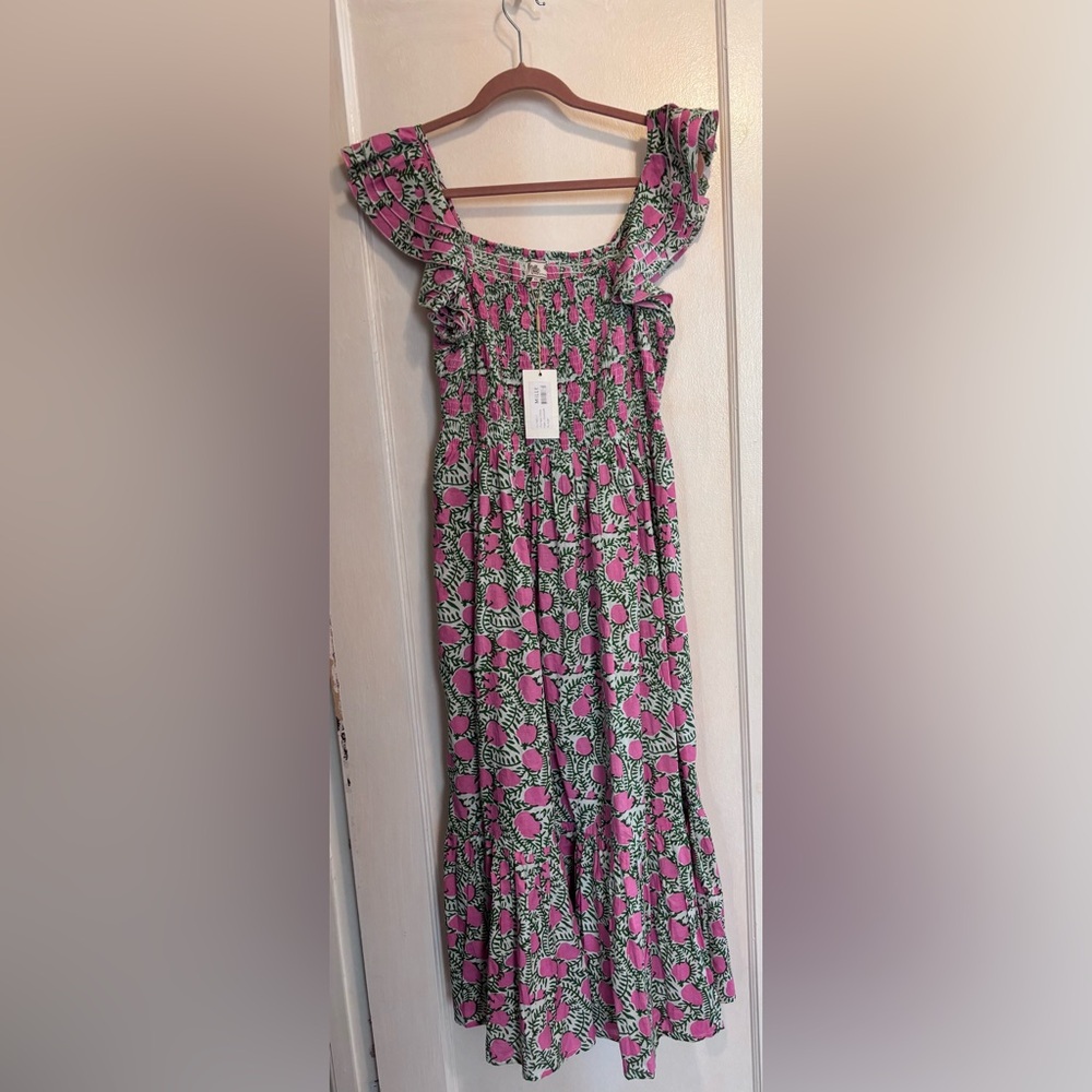NWT Mille Olympia Smocked Floral Midi Dress XL Pink Ruffle Cottagecore